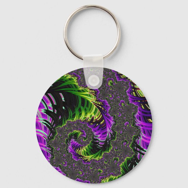 Eclectic Psychedelic Spiral Fractal Abstract Art Keychain (Front)
