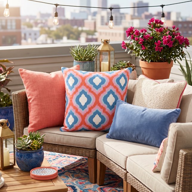 Eclectic Retro Ikat Pattern Outdoor Pillow (Creator Uploaded)