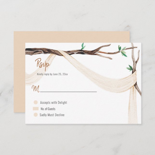 Eclectic Romance Tree Branch Beige Gauze RSVP (Front/Back)