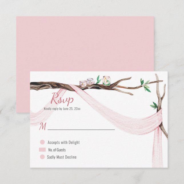 Eclectic Romance Tree Branch Blush Pink Gauze RSVP Card (Front/Back)