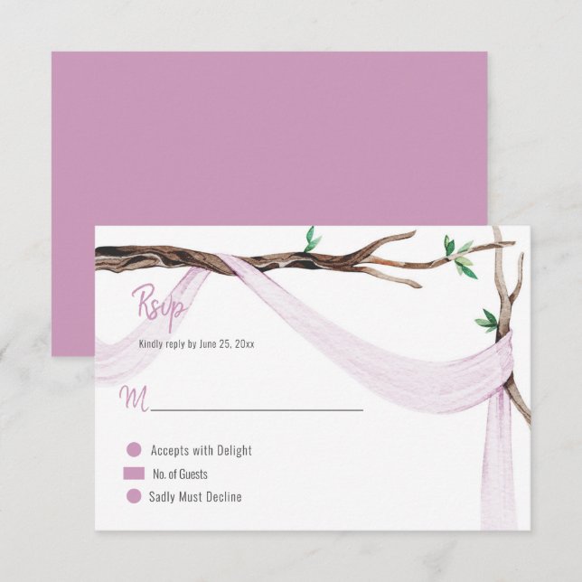Eclectic Romance Tree Branch Lilac Gauze RSVP Card (Front/Back)