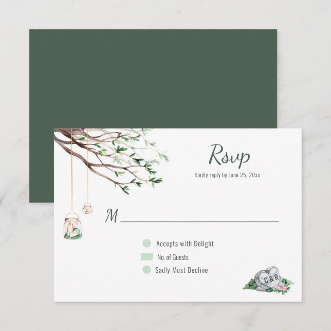 Eclectic Romance Woodland Wedding RSVP Card (Front/Back)