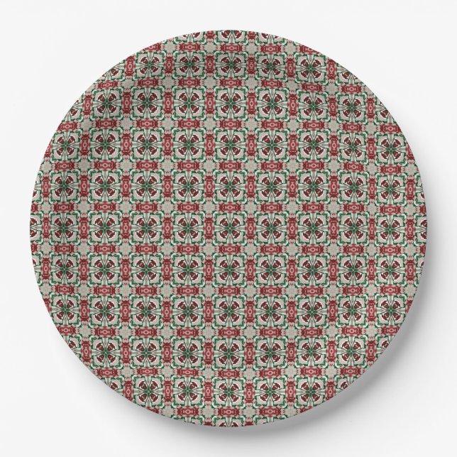 Eclectic Rustic Grungy Muted Christmas Pattern Paper Plate (Front)