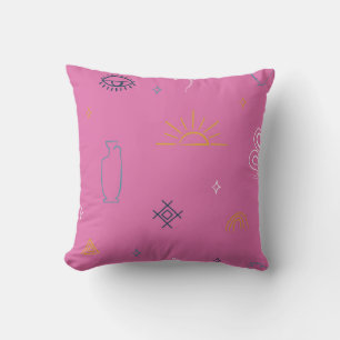 Eclectic Symbolic Pattern on Pink Throw Pillow