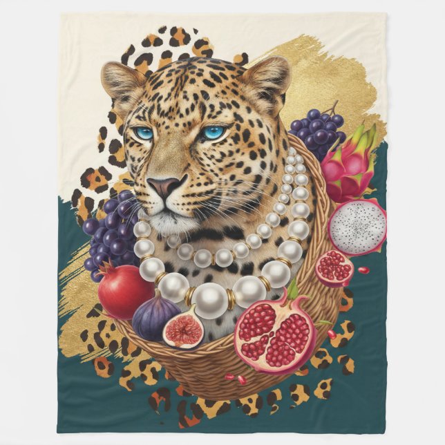 Eclectic Tiger with Pearls Large Blanket, Chic Max Fleece Blanket (Front)