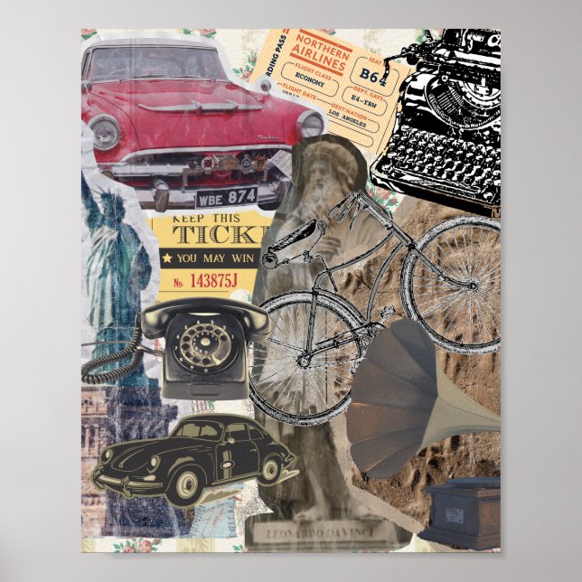 Eclectic Vintage Items Collage Poster (Front)