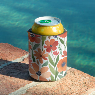 Eclectic Watercolor Floral Terracotta Wildflower Can Cooler