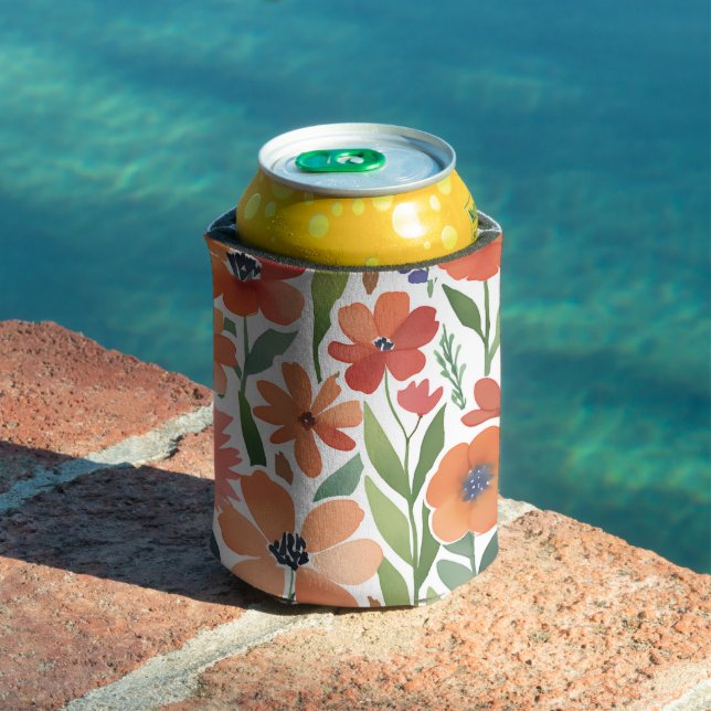 Eclectic Watercolor Floral Terracotta Wildflower  Can Cooler (In Situ Pool)
