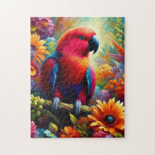 Eclectus Parrot with Colourful Flowers Jigsaw Puzzle