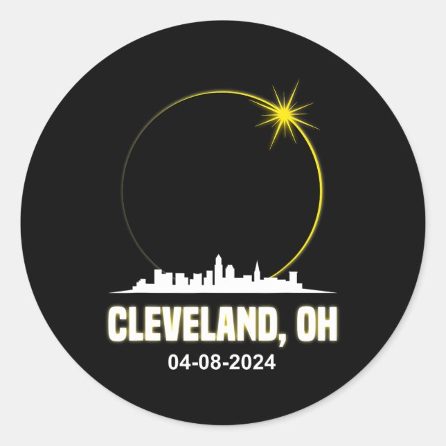 Eclipse 2024 Cleveland Skyline Ohio Solar Eclipse  Classic Round Sticker (Front)