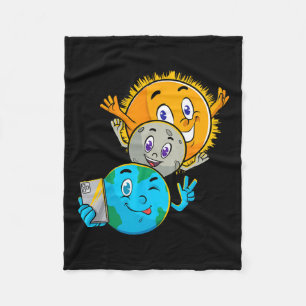 Eclipse 2024 Funny Earth Sun Moon Selfie Space Kid Fleece Blanket