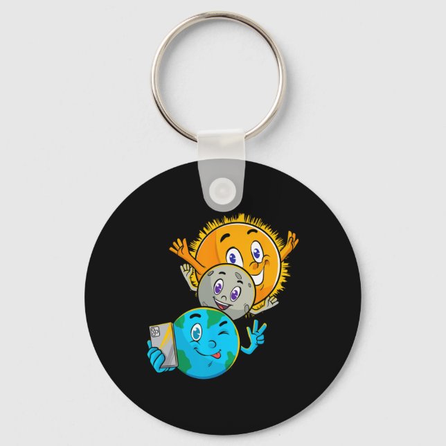 Eclipse 2024 Funny Earth Sun Moon Selfie Space Kid Keychain (Front)