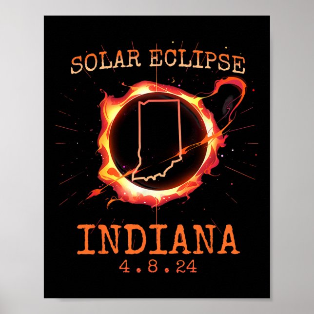 Eclipse 2024 Indiana State Totality Usa Path Souve Poster (Front)