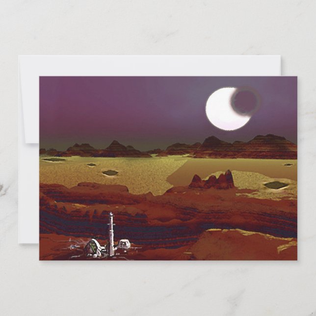 Eclipse Above The Distant Lands. Alien Planet Holiday Card (Front)