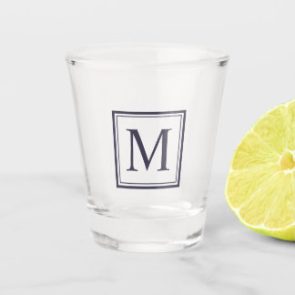 Eclipse Blue Square Personalized Initial Monogram Shot Glass