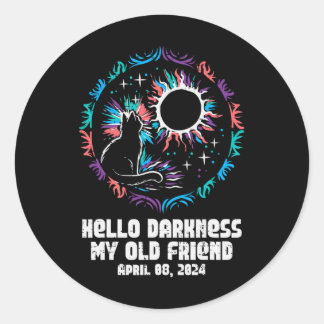Eclipse Cat Hello Darkness April 8 Women Girls Kid Classic Round Sticker