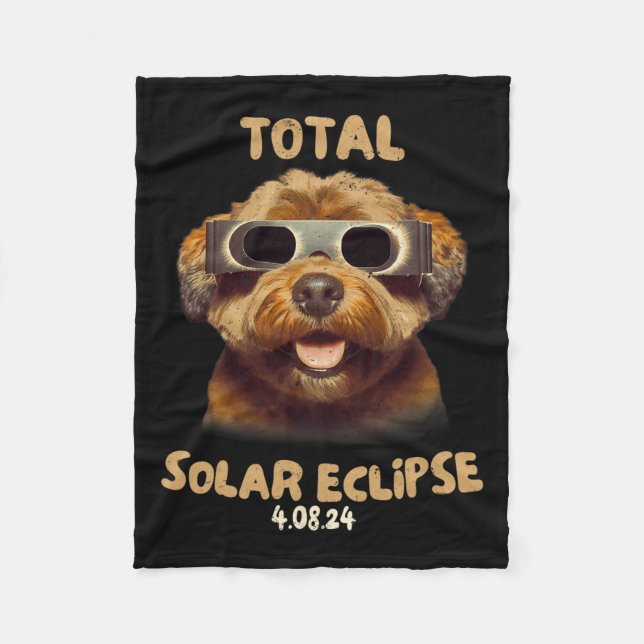 Eclipse Dog Wearing Solar Eclipse Gles  Fleece Blanket (Front)