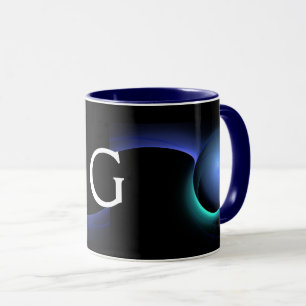 ECLIPSE MONOGRAM Teal Blue Green Black Fractals Mug