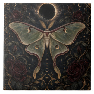 Eclipse Moth at Midnight Celestial Art Tile