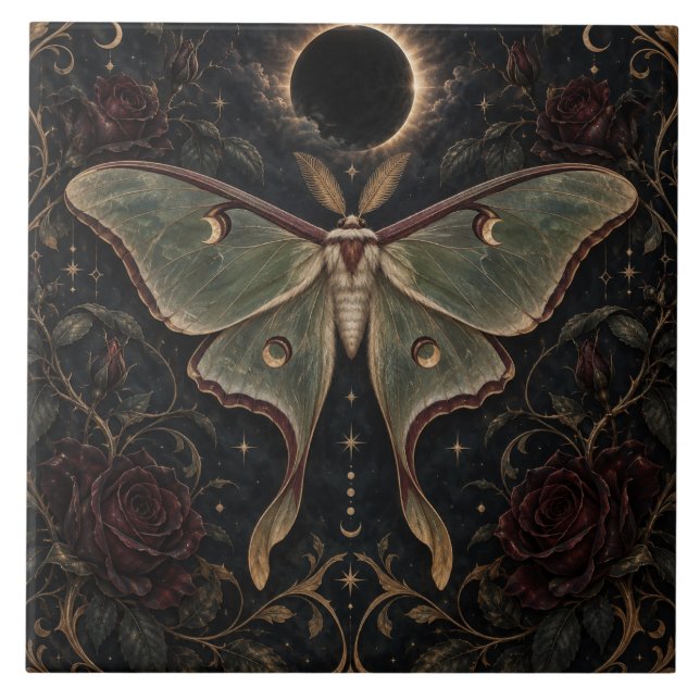 Eclipse Moth at Midnight Celestial Art Tile (Front)