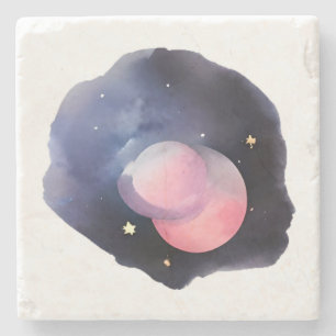 Eclipse of Dreams: Celestial Watercolor Stone Coaster