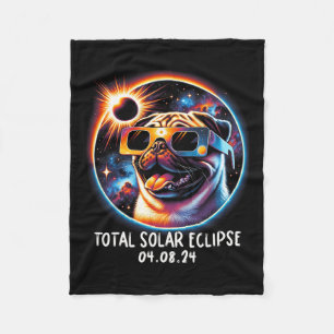 Eclipse Pug Wearing Gles Pet April 8 2024 Fleece Blanket
