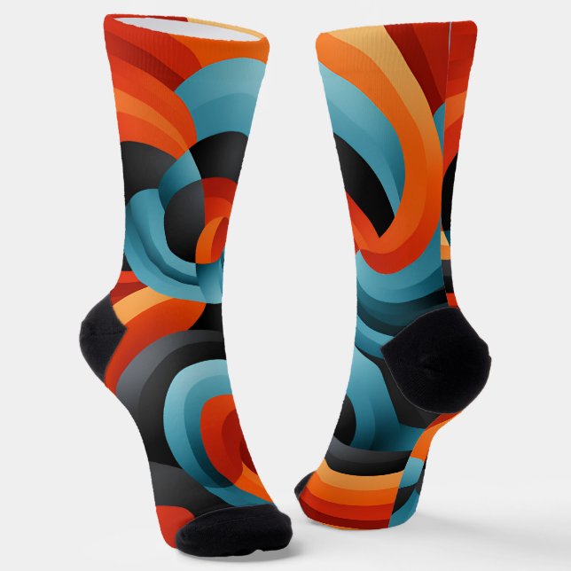 Ecliptic Fusion: Blue, Black, and Orange Abstract  Socks (Angled)