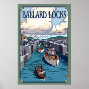 Écluses de ballard - Seattle, WA Poster Vintage vo