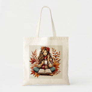 Eco bag with cute girl on fall day