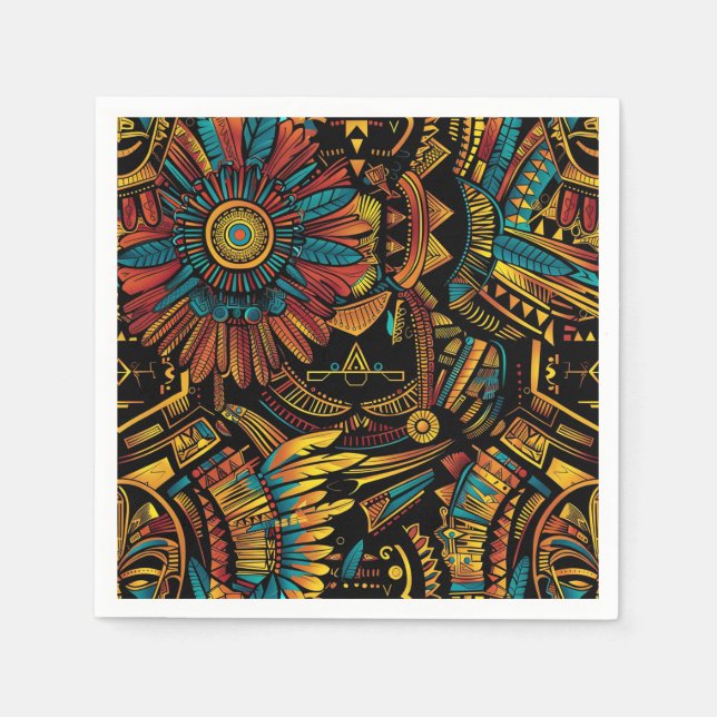 Eco-Chic Cyan "Aztec Dream" Beverage Cocktail Napk Napkin (Front)