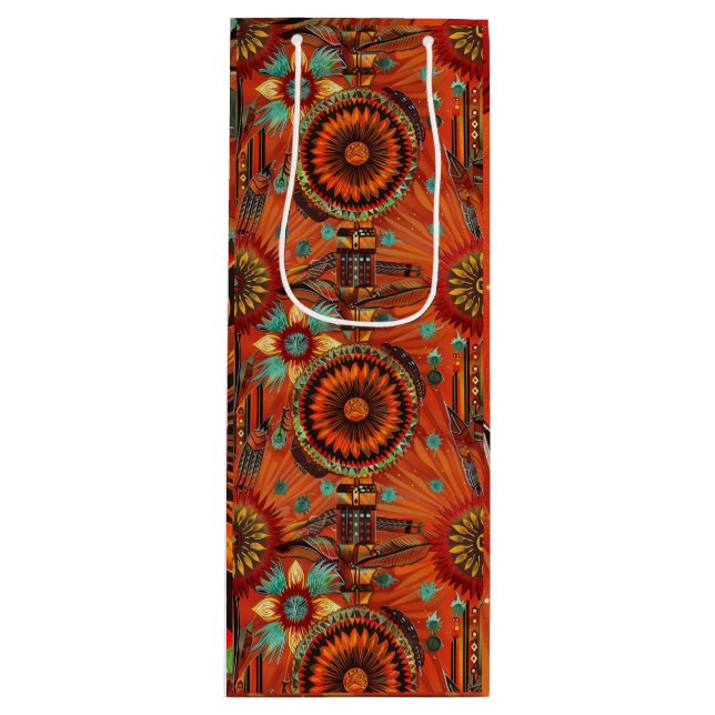 Eco-Chic Cyan "Intricate Echoes" Glossy Wine Bag (Front)