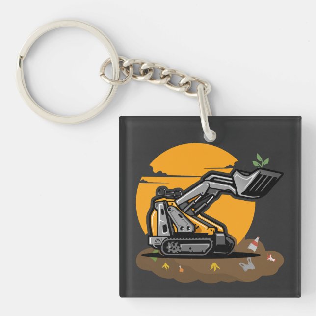 Eco Excavator Planting Greenery in Trash Cleanup  Keychain (Front)