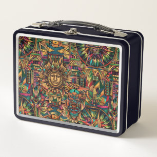 Eco-Friendly Black "Vibrant Historical Emblem" Kid Metal Lunch Box