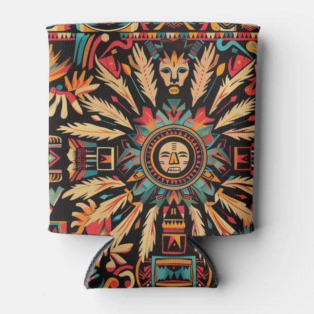 Eco-friendly Cerulean "Aztec Dream" Insulated Can  Cooler (Front)