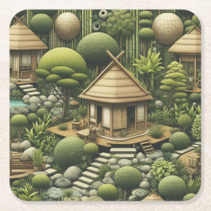 Eco-friendly Gardens and Buildings in Harmony Square Paper Coaster