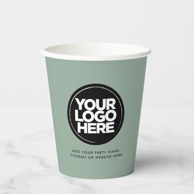 Eco-friendly Green | Personalized Logo and Text Paper Cups (Front)