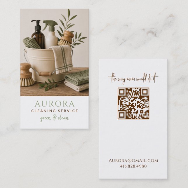 Eco Friendly House Cleaning Service QR Code Business Card (Front/Back)