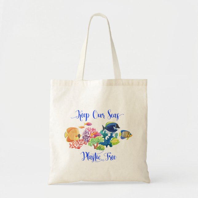 Eco-Friendly Keep Seas Plastic Free Reusable Green Tote Bag (Front)