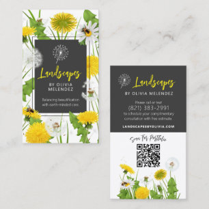 Eco-Friendly Lawn Care Service Dandelion & Bees Business Card