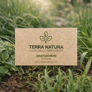 Eco-Friendly Leaf Logo Kraft Look Landscaping Business Card
