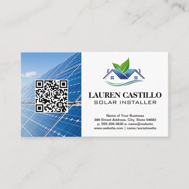 Eco Friendly Modern Home | Solar Panels | QR Business Card (Front)