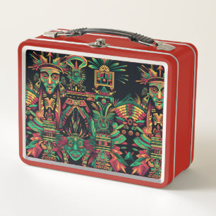 Eco-Friendly Red "Ancestral Paradigm" Kids Lunchbo Metal Lunch Box