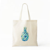 Eco Friendly Tote with Blue Watercolor Pineapple