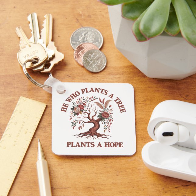 Eco Friendly Tree Day Keychain, Nature Lover Key R Keychain (Desk)