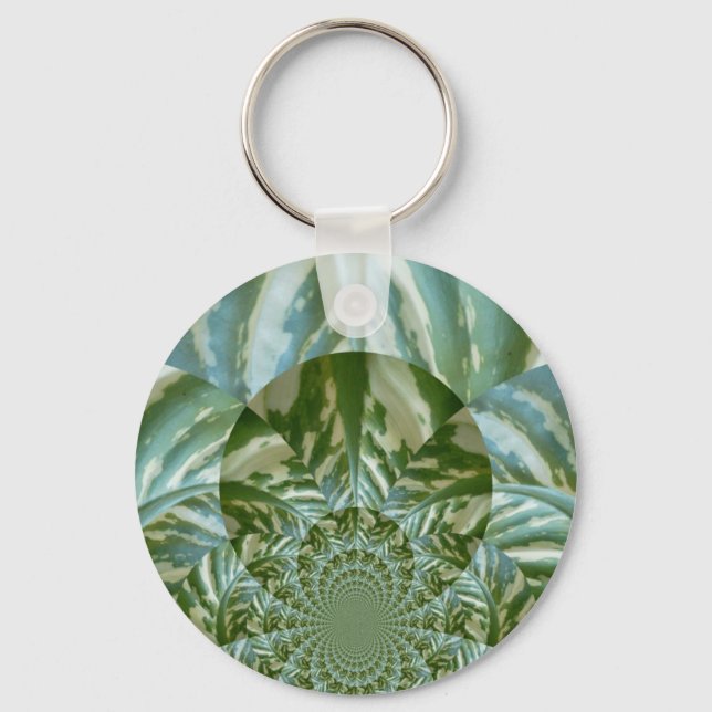 Eco Green Camo Kaleidoscope Art Print Design Keychain (Front)