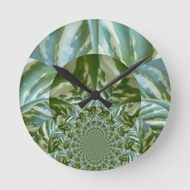 Eco Green Camo Kaleidoscope Art Print Design Round Clock (Front)