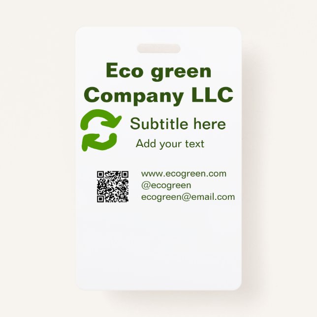 Eco green company name q r code website email deta badge (Front)