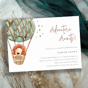 Eco Green Hot Air Balloon Lion Baby Shower Invite