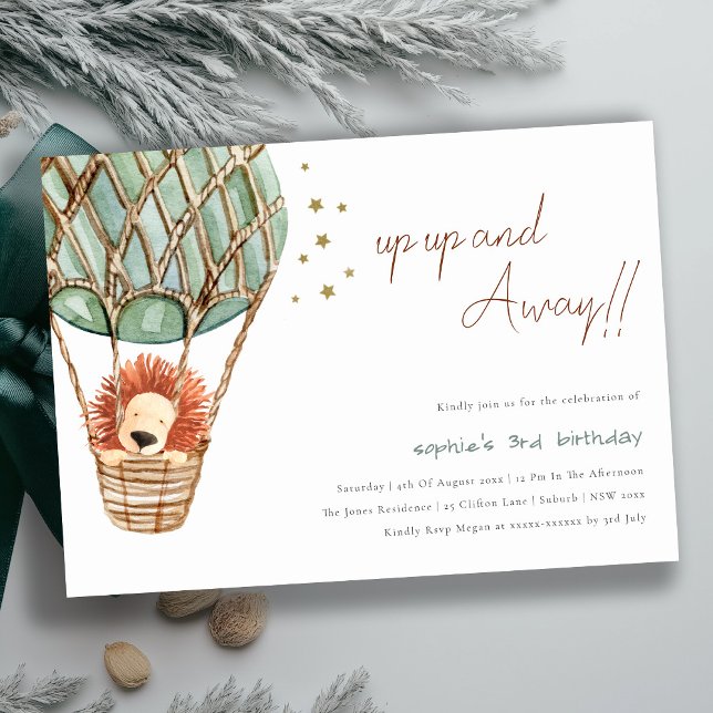 Eco Green Hot Air Balloon Lion Enfant Invitation d (Créateur téléchargé)