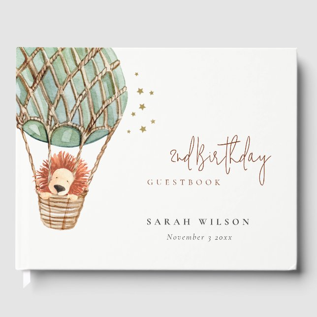 Eco Green Hot Air Balloon Lion Magical Baby Shower Guest Book (Front)
